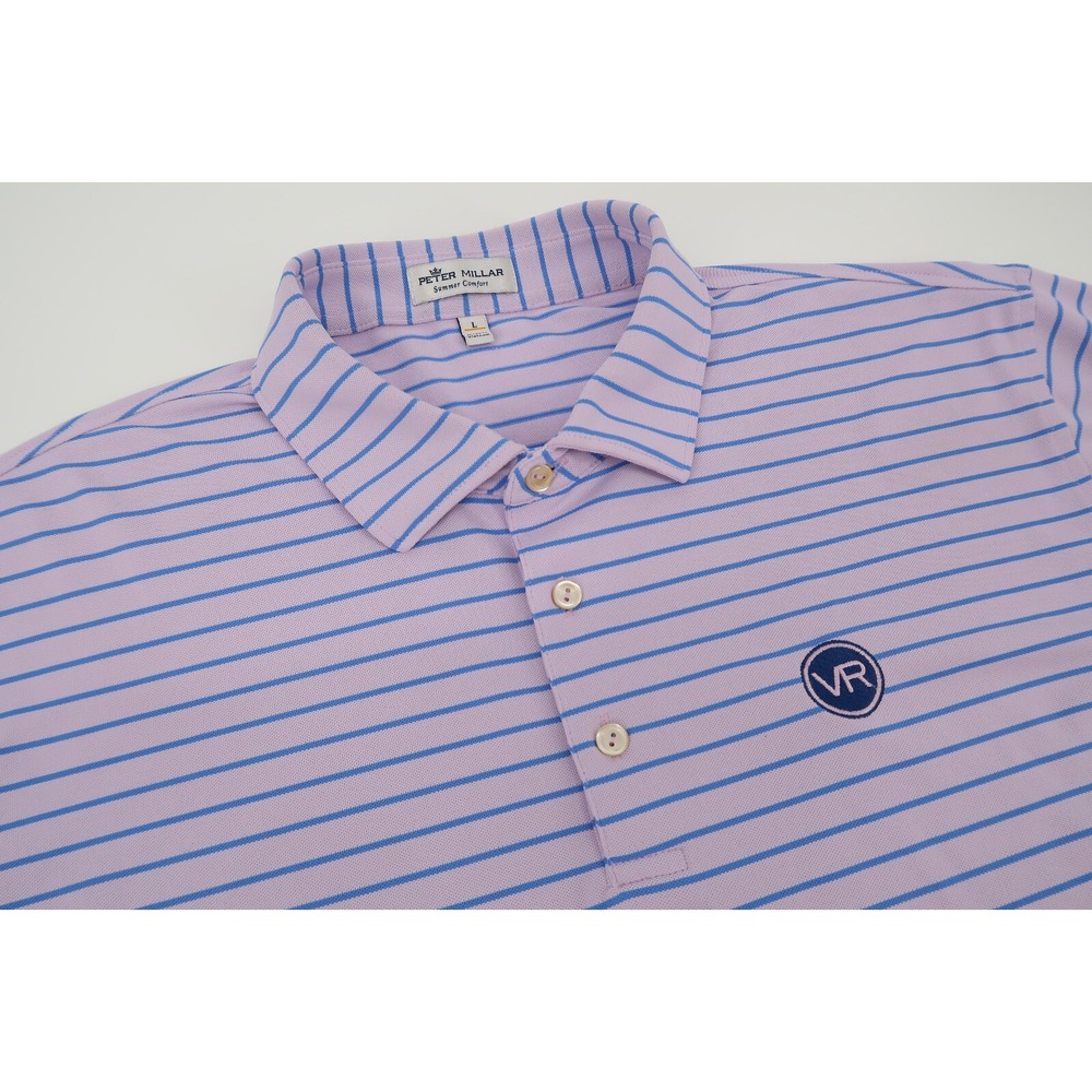 Peter Millar Summer Comfort Mens Large Purple Stripe Golf Performance Polo Shirt